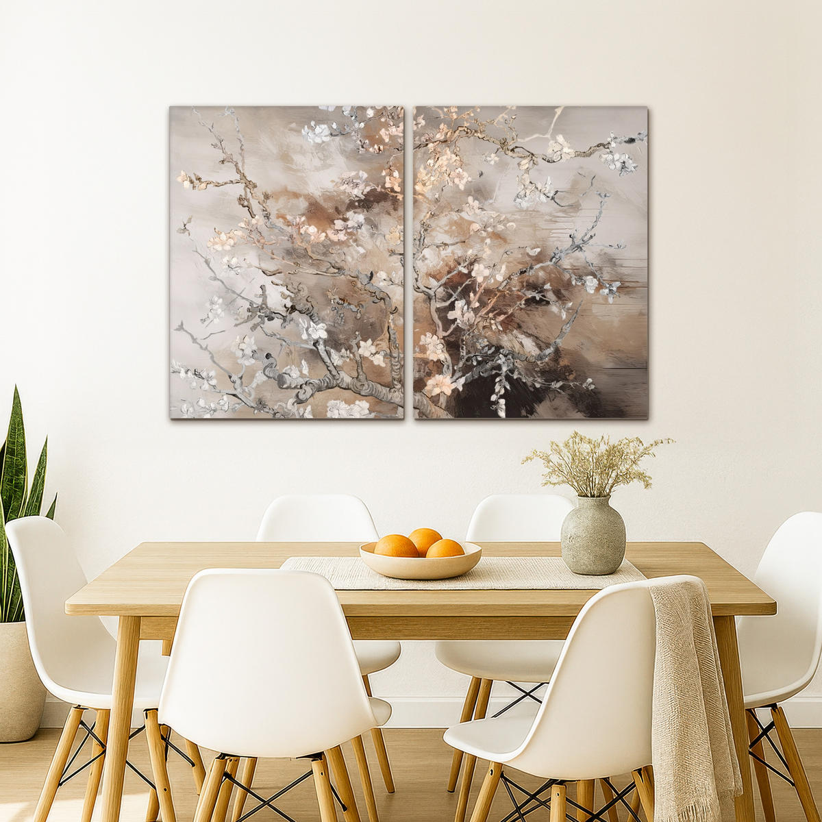 LEINWANDBILD 2er Set Mandelblüte - Abstrakt - Beige 120x80 cm - Beige, Textil (120/80cm) - MuchoWow