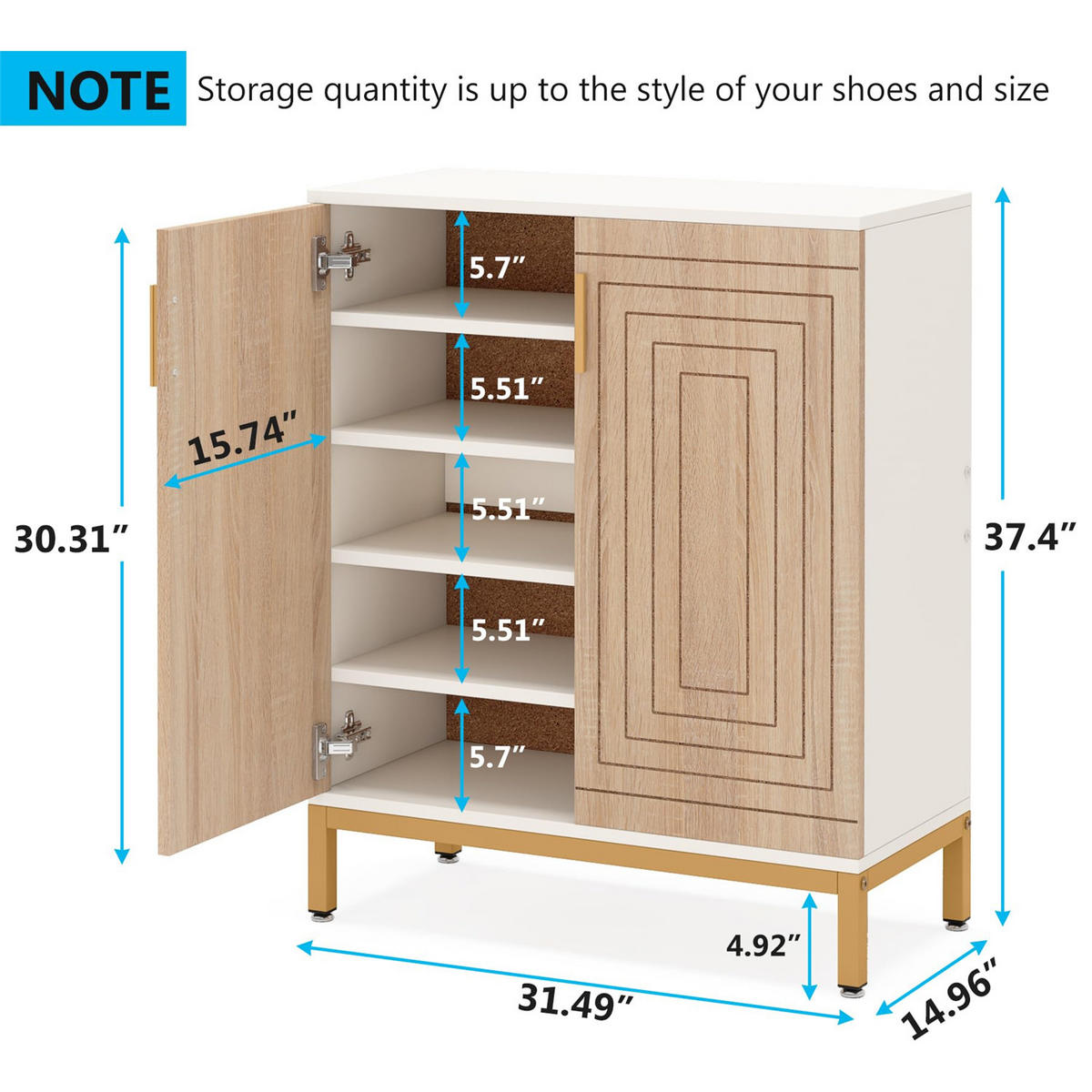 SCHUHSCHRANK 5 Ebenen Schuhregal mit Türen - Weiß, Holz (80/95/35.5cm) - Kaket