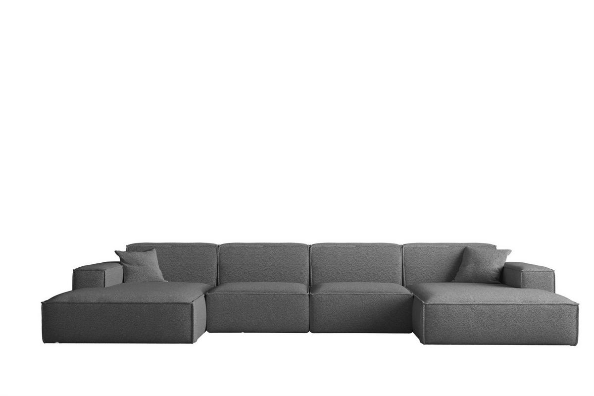 WOHNLANDSCHAFT Celes Premium Bukla - Graphitfarben, Holzwerkstoff/Textil (379/73/165cm) - Fun Möbel