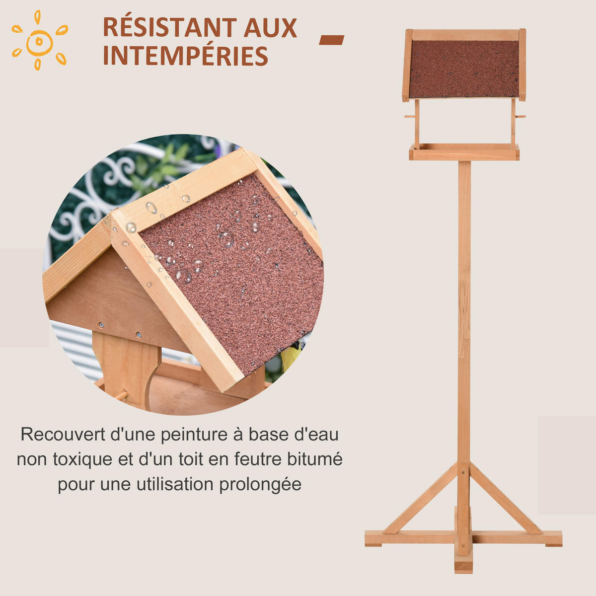 VOGELFUTTERSTATION DE-17844 wetterfestes Dach & massives Holz Natur - Naturfarben, Holz (55/144/55cm) - ComfortXL