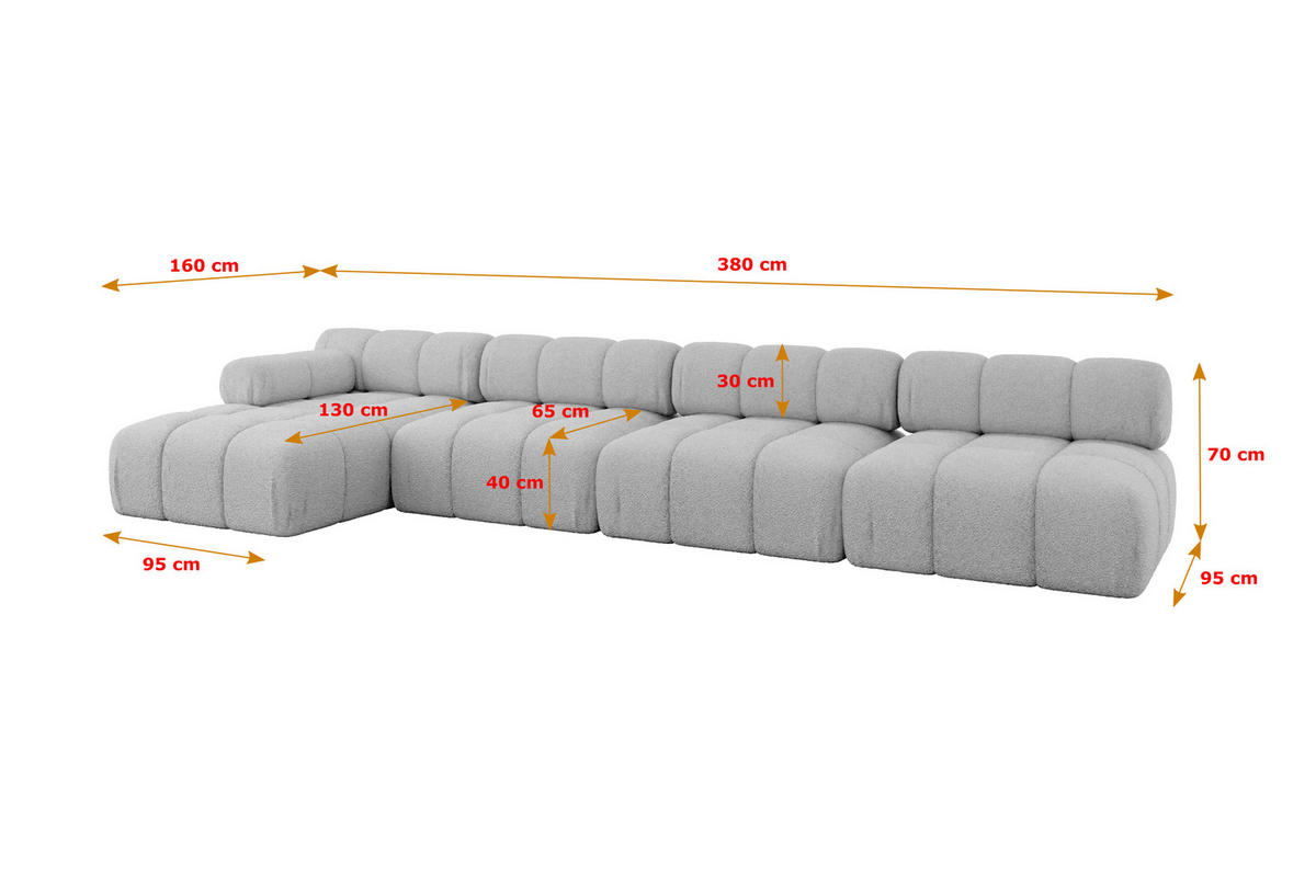 ECKSOFA modulares Sofa Razon-L3 - 380x160x70 cm Hellgrau Bouclé - Hellgrau, Holzwerkstoff/Textil (380/160cm) - ALTDECOR