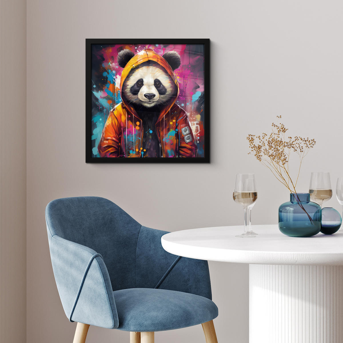 POSTER MIT RAHMEN Panda - Jacke - Graffiti - Orange 40x40 cm - Orange, Papier (40/40cm) - MuchoWow