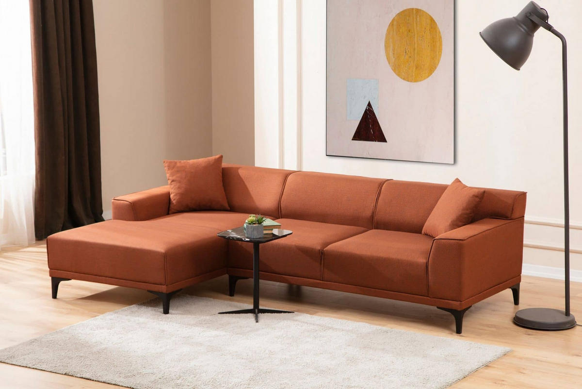 ECKSOFA modern inklusive Zierkissen - Schwarz/Orange, Holz/Kunststoff (250/145cm) - myHomelando