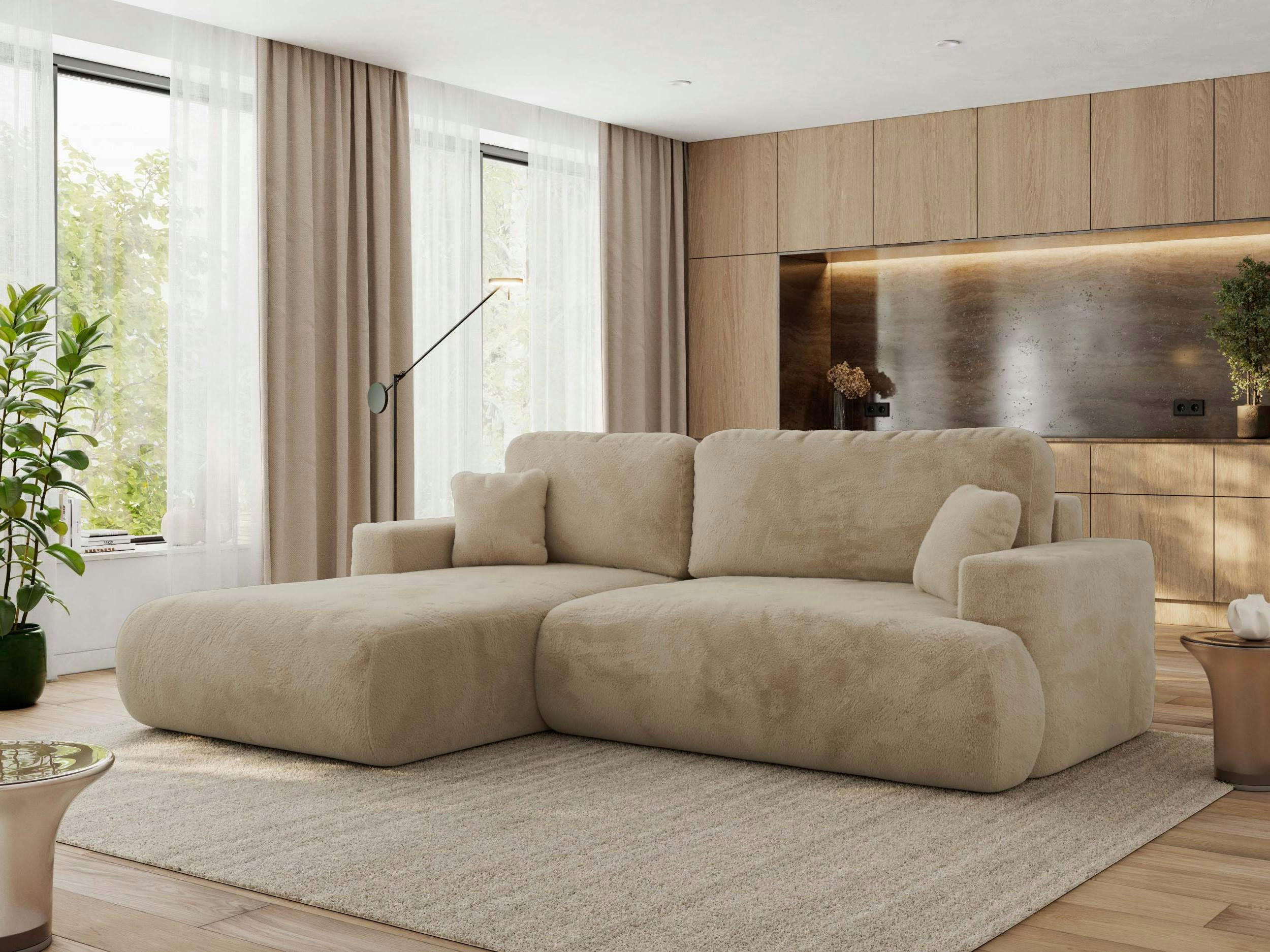 ECKSOFA OVO L Beige Plüsch - Links Seite - Beige/Schwarz, Kunststoff/Textil (271/195cm) - MKS