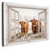 LEINWANDBILD Durchblick - Schottische Highlander - Tiere Wanddeko 90x60 cm - Hellbraun, Textil (90/60cm) - MuchoWow