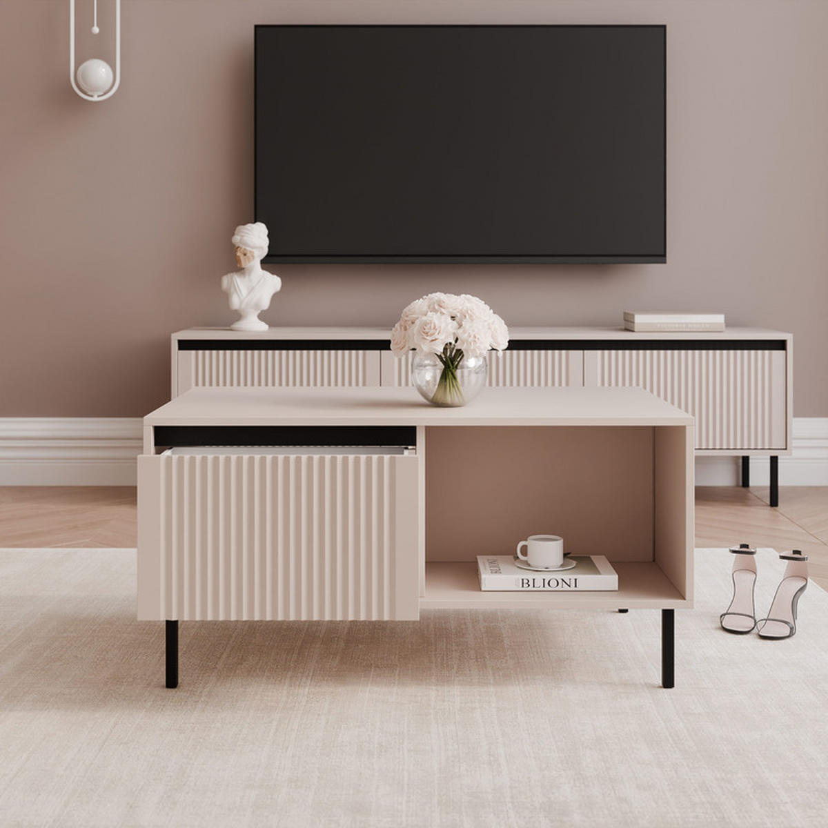 COUCHTISCH LIRA 100/60/50 cm Rechteckig, Beige - Beige/Schwarz, Holzwerkstoff/Metall (60/100/50cm) - Idohome