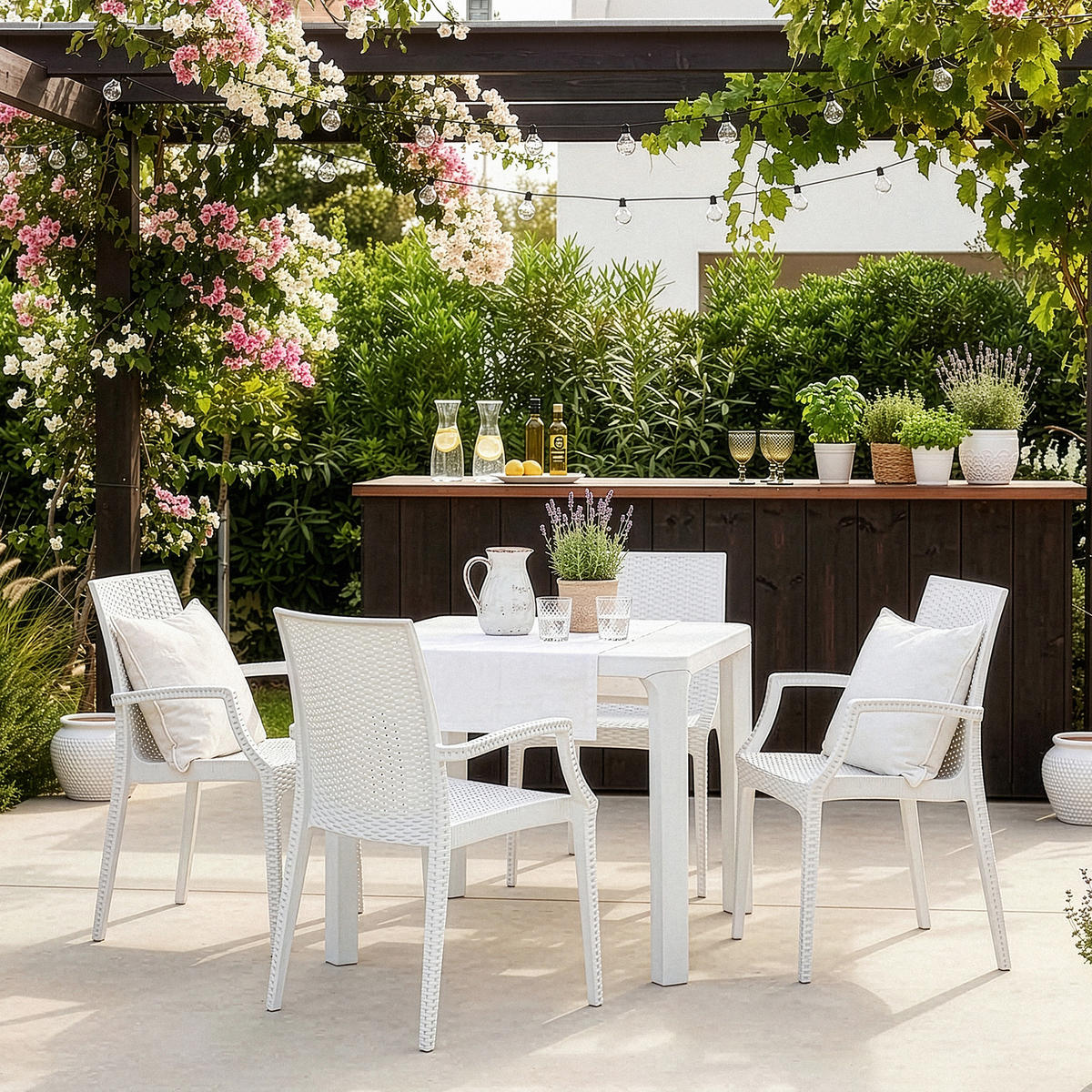 GARTENMÖBEL-SET LEOPSI, ETULI 5-tlg, Weiß - Weiß, Kunststoff - KONSIMO®