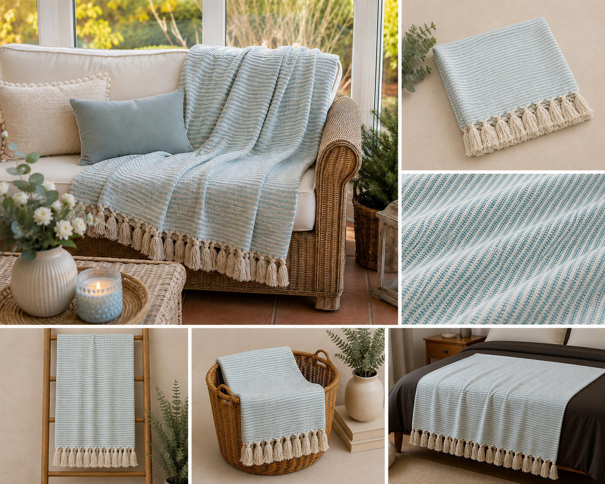 WOHNDECKE Baumwolle 130x180 cm mit Fransen – Zeitloses Design & weich - Rosa, Naturmaterialien (130/180cm) - AU Maison