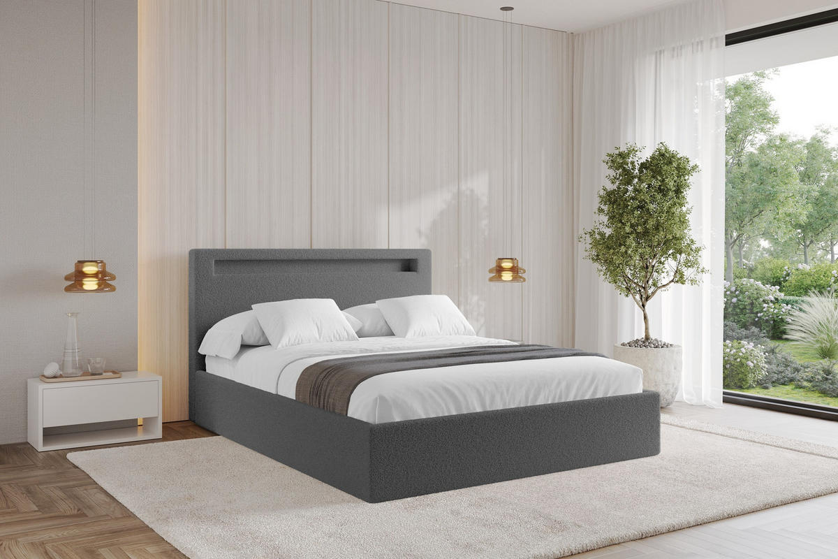 POLSTERBETT mit Bettkasten und Lattenrost, Boxbett ohne Matratze - GOLA 180x200 Grau - Schieferfarben, Holzwerkstoff/Textil (180/200cm) - ALTDECOR
