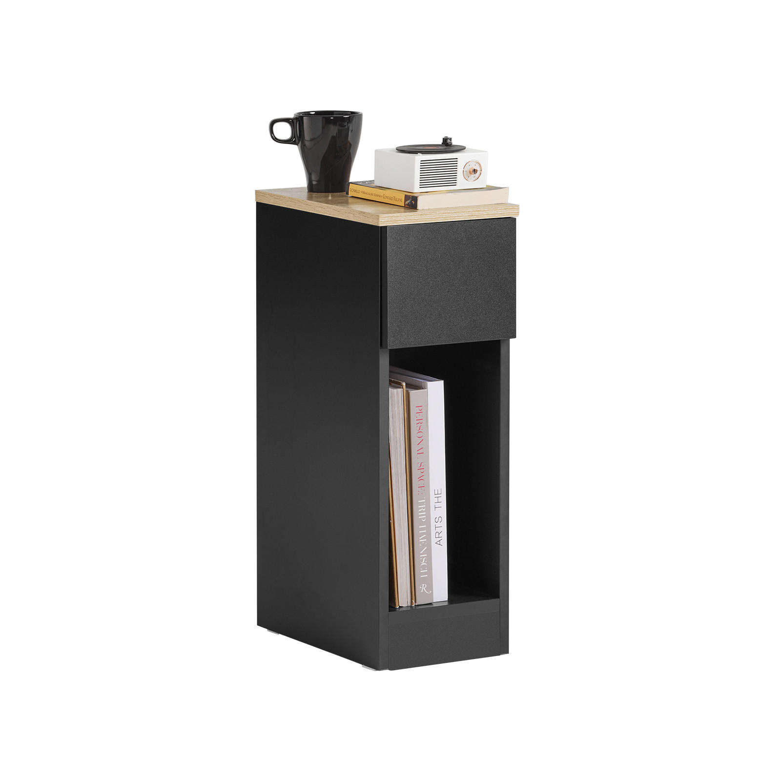 NACHTTISCH Schmal, Schwarz, 20x60x35cm - Schwarz, Holzwerkstoff (20/60/35cm) - SoBuy
