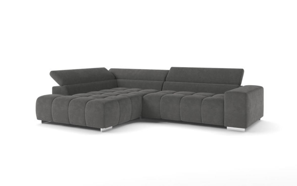 ECKSOFA mit verstellbaren Kopflehnen und Mikrofaser-Chenille - Chromfarben/Anthrazit, Textil/Metall (310/225cm) - Cotta