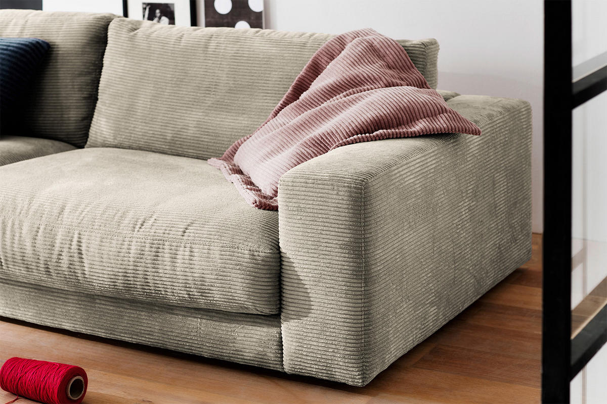 SOFA 3-SITZER MADELINE Grau Cord - Greige/Schwarz, Textil (290/85/127cm) - KAWOLA