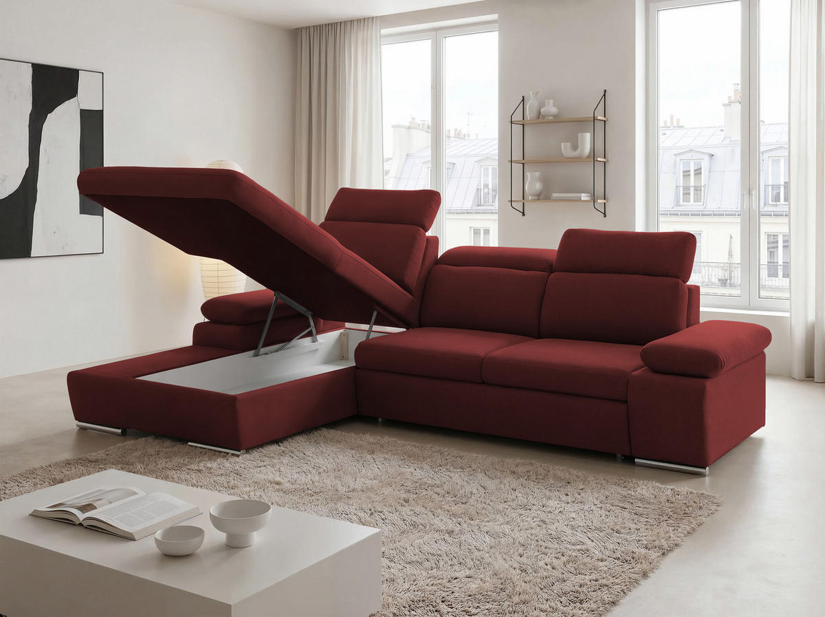 ECKSOFA PABLO mit Schlaffunktion und Bettkasten Rot - Rot, Holzwerkstoff/Kunststoff (250/90cm) - Idohome