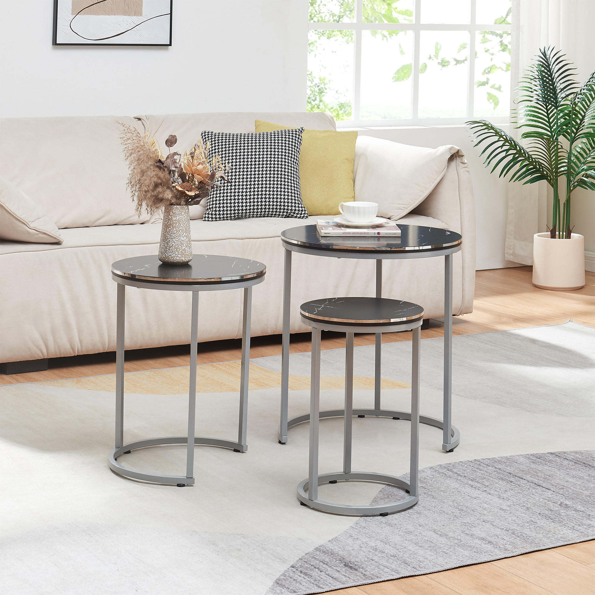 SATZTISCH Bornholm 50/50/55 - Schwarz, Holzwerkstoff (50/50/55cm) - [en.casa]