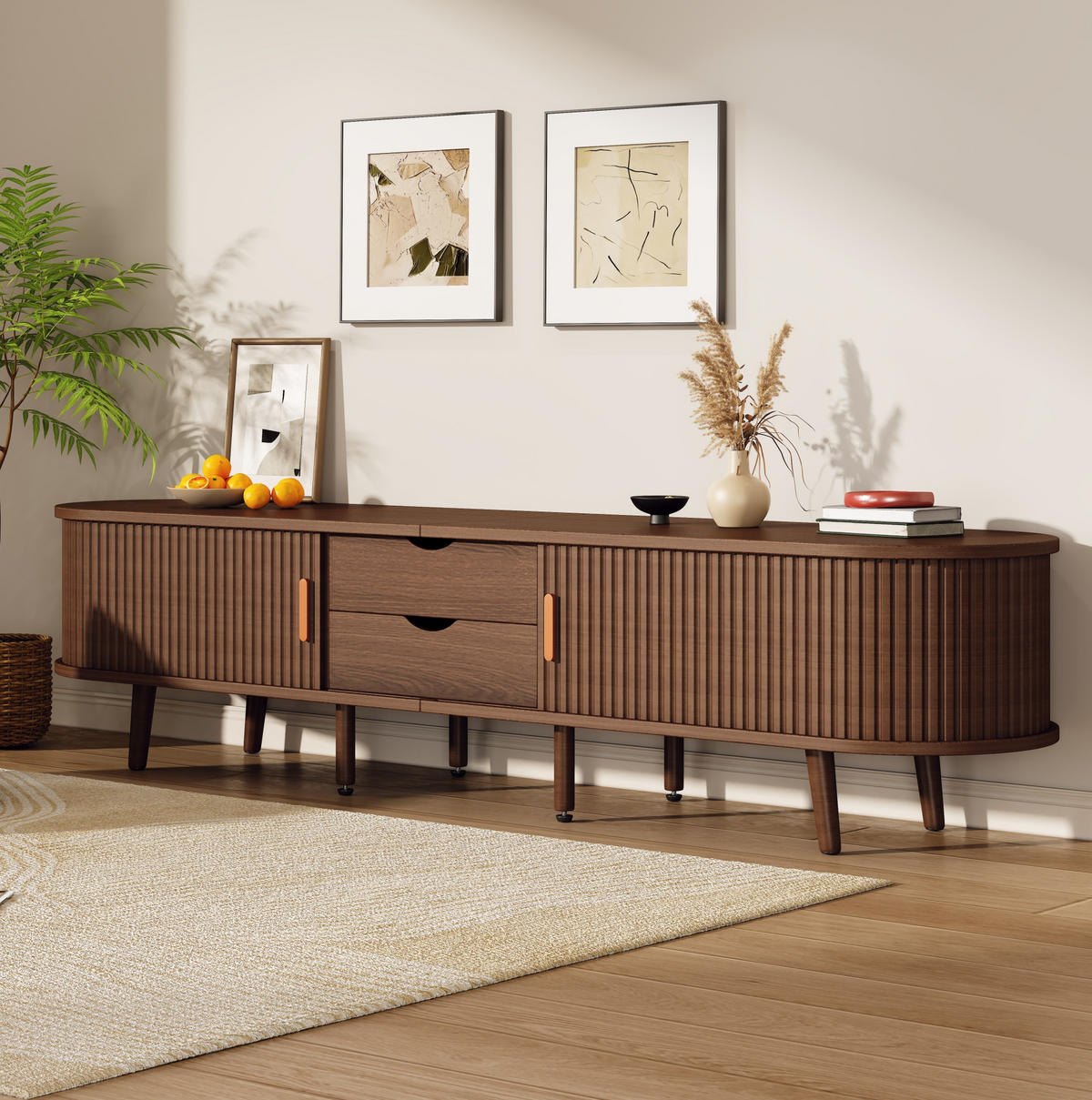 TV-LOWBOARD mit 2 Schubladen 175 x 40 x 42 cm Walnuss MDF - Braun, Holzwerkstoff (40/42/175cm) - Beauniv