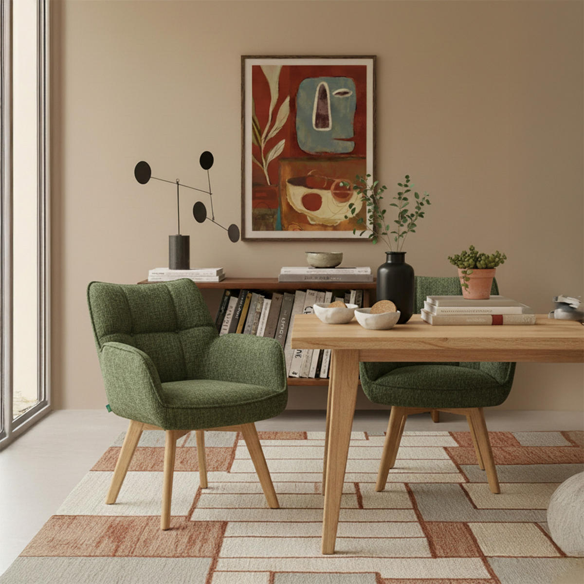 DREHSTUHL Mika-Ella - Honigeiche/Grün, Eichenholz/Holz (59/84/66cm) - DUBI Möbel