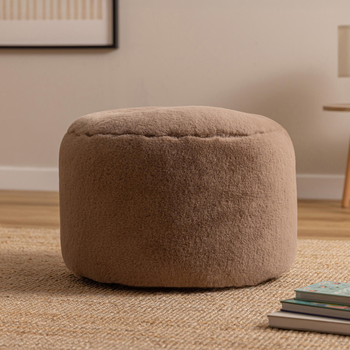 SITZPOUF Milano Kaninchenkunstfell - Mokka, Textil (55/35/55cm) - icon