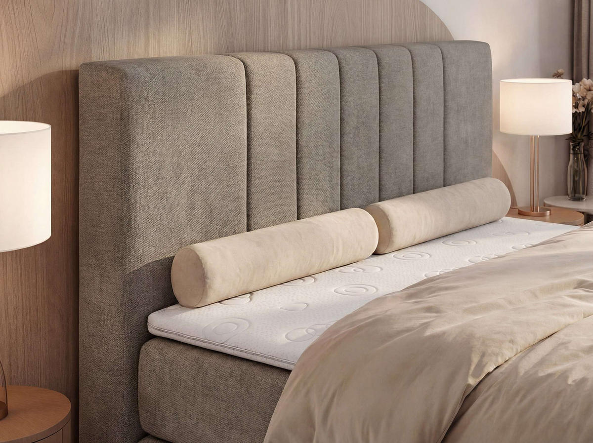 BOXSPRINGOVÁ POSTEĽ INERO KING 180/200 - Sivobéžová Štruktúrovaná látka - Topper Visco - H4 (tvrdý) - čierna/sivobéžová, textil/plast (180/200cm) - MKS