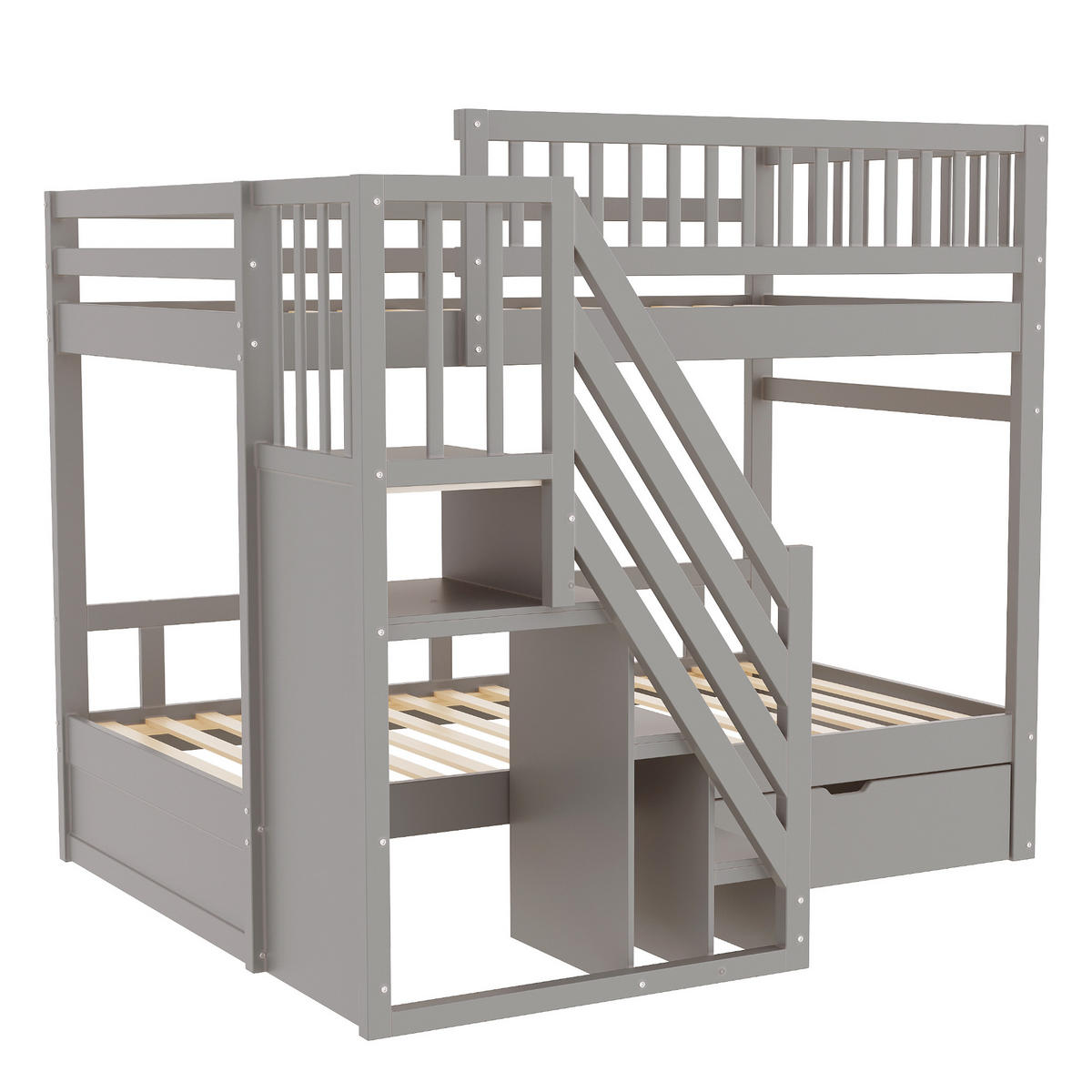 ETAGENBETT Massivholz 90x200 cm mit Sicherheitsleiter, Grau - Grau, Holz (90/200cm) - ComfortXL