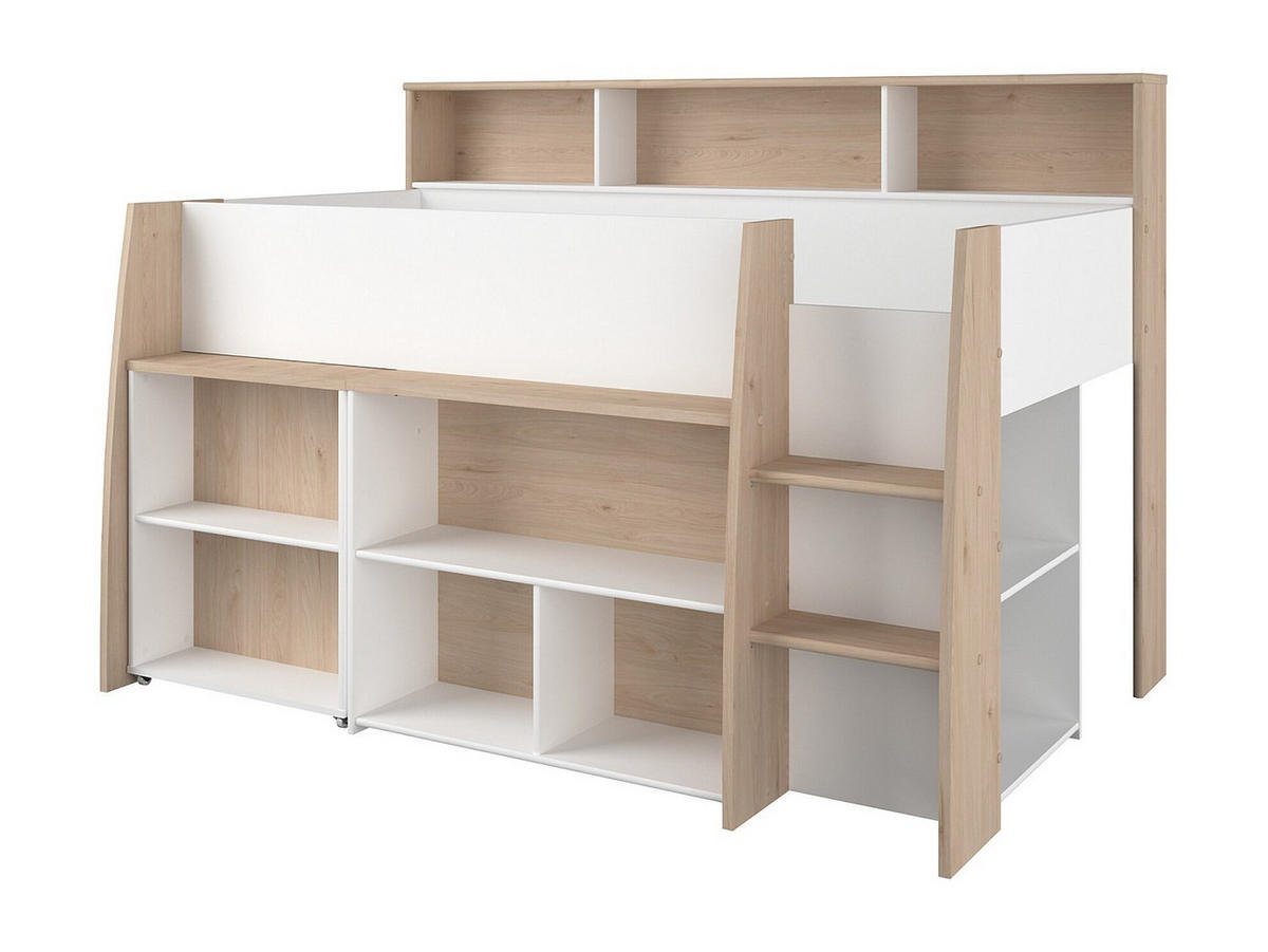 HOCHBETT Lucas 2 in Japanische Eiche - Weiß 90 x 200 cm - Eichefarben/Weiß, Holz (90/200cm) - Parisot Meuble