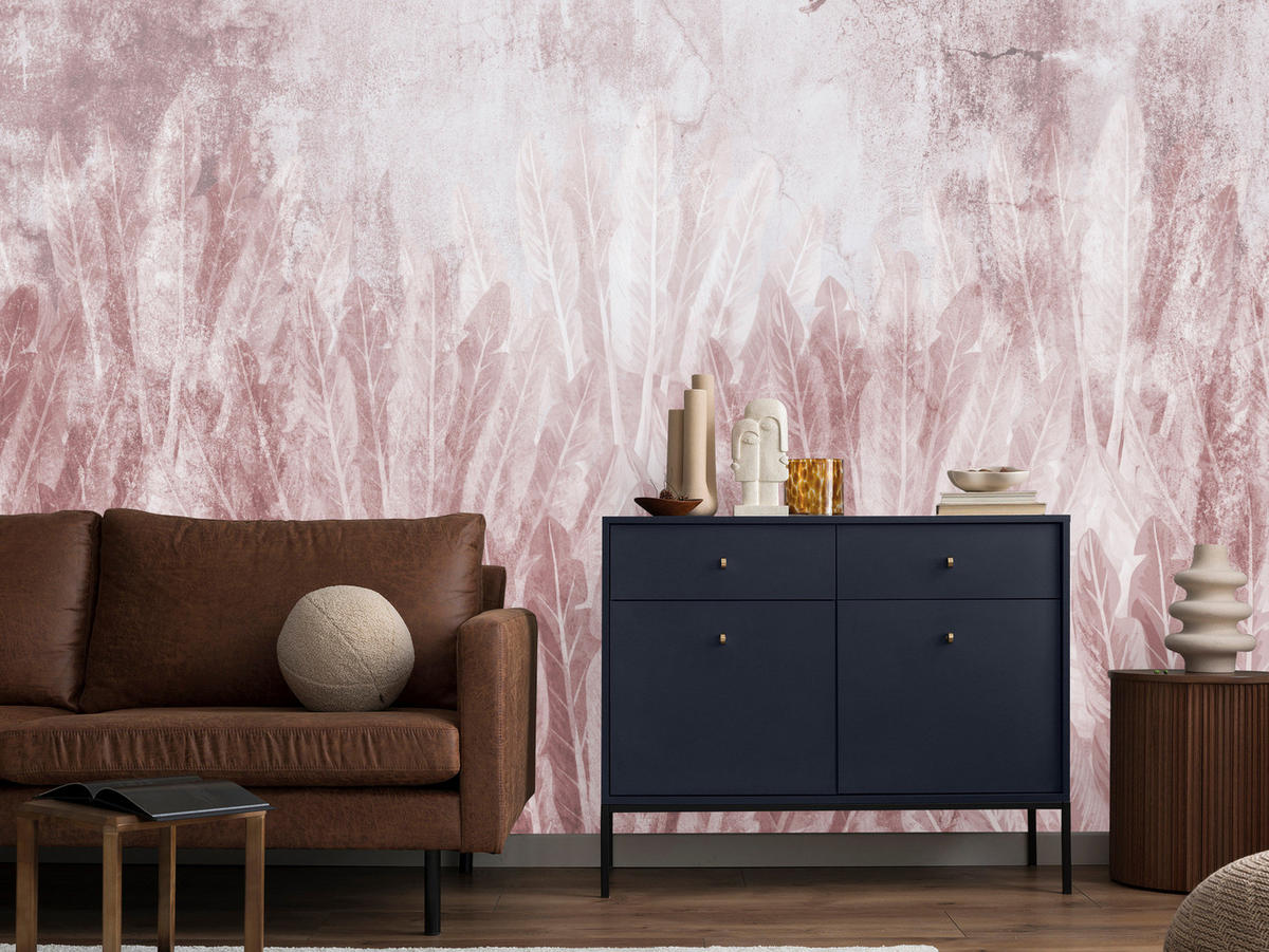 FOTOTAPETE Bananenblätter Beton Abstraktion Retro 350x256 - Rosa, Papier (350/256cm) - Muralo