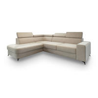 ECKSOFA ALVORO L-S Creme Velours-Stoff mit Schlaffunktion - Creme, Holz (253/190cm) - MASSENO
