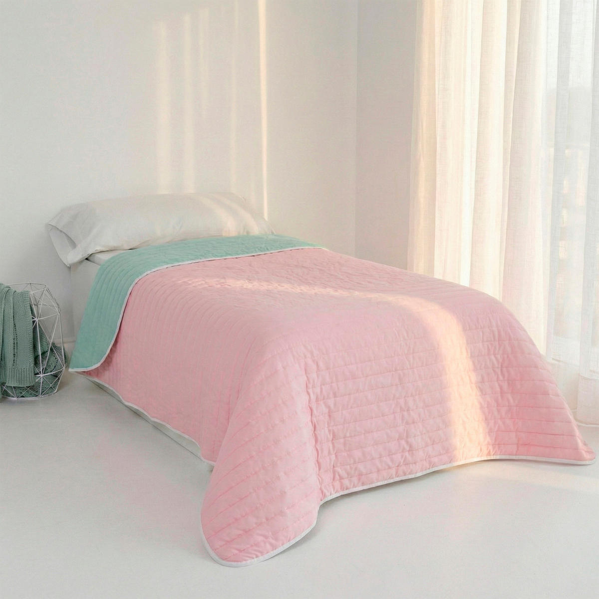 TAGESDECKE dash 200x260 cm (bett 105) minze - Mintgrün, Textil (200/260cm) - Happy Friday