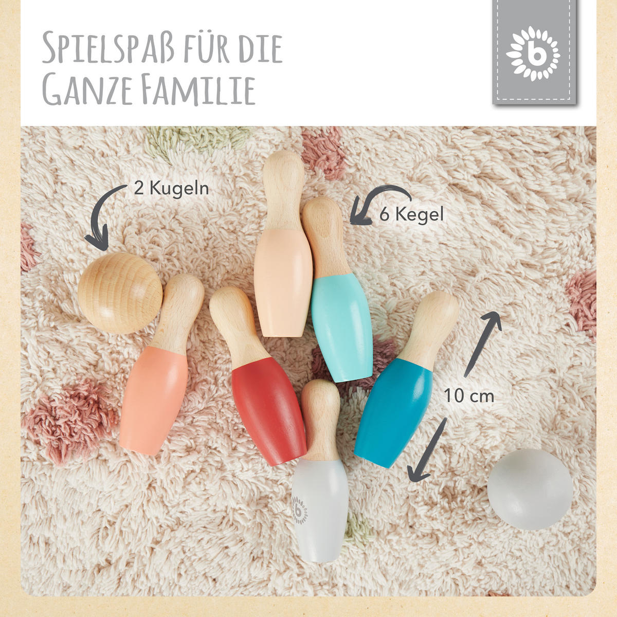 KEGELSPIEL Mini aus Holz - ab 18 Monate - Multicolor, Holz (3.2/3.2cm) - Bieco Spielwaren