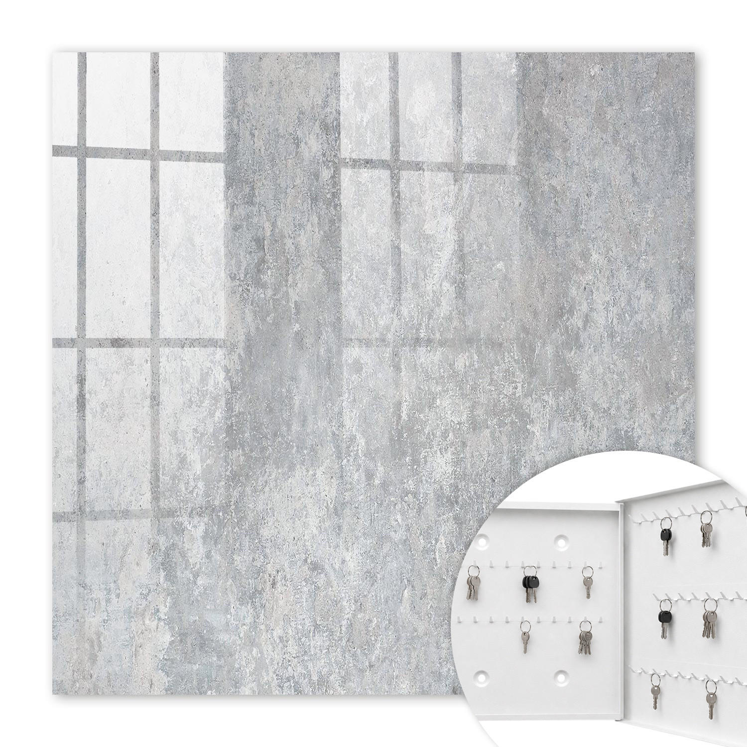 SCHLÜSSELBOX Weiß 30x30 cm – Türöffnung nach rechts - Betonmuster - Grau, Metall (30/30/5cm) - TULUP