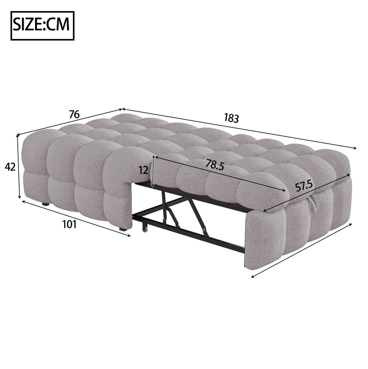 BETT 183/76/42 cm Grau aus Teddy mit 2-in-1-Funktion - Grau, Textil (70/180cm) - OKMYHOME