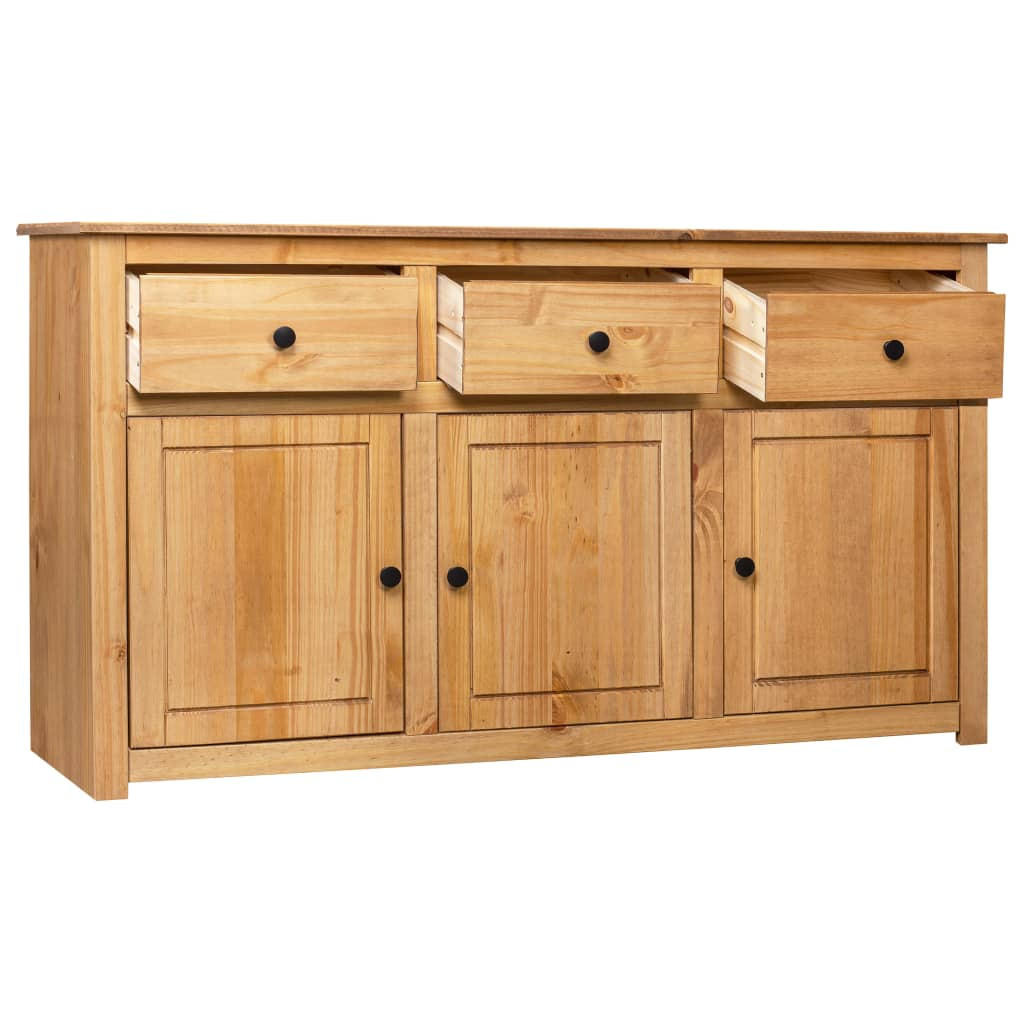SIDEBOARD mit 3 Schubladen, 3 Türen 135/40/80 cm aus Massivholz Panama-Kiefer - Schwarz/Naturfarben, Holz (135/80/40cm) - vidaXL