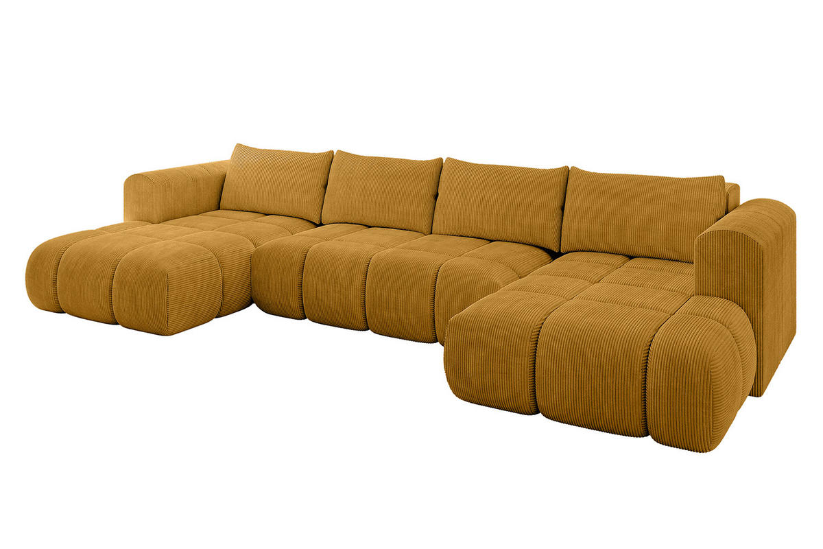 WOHNLANDSCHAFT Ottomane Links CLOUD-U 414x180x40 Senfgelb Cord - Currygelb, Holzwerkstoff/Kunststoff (414/90/180cm) - ALTDECOR