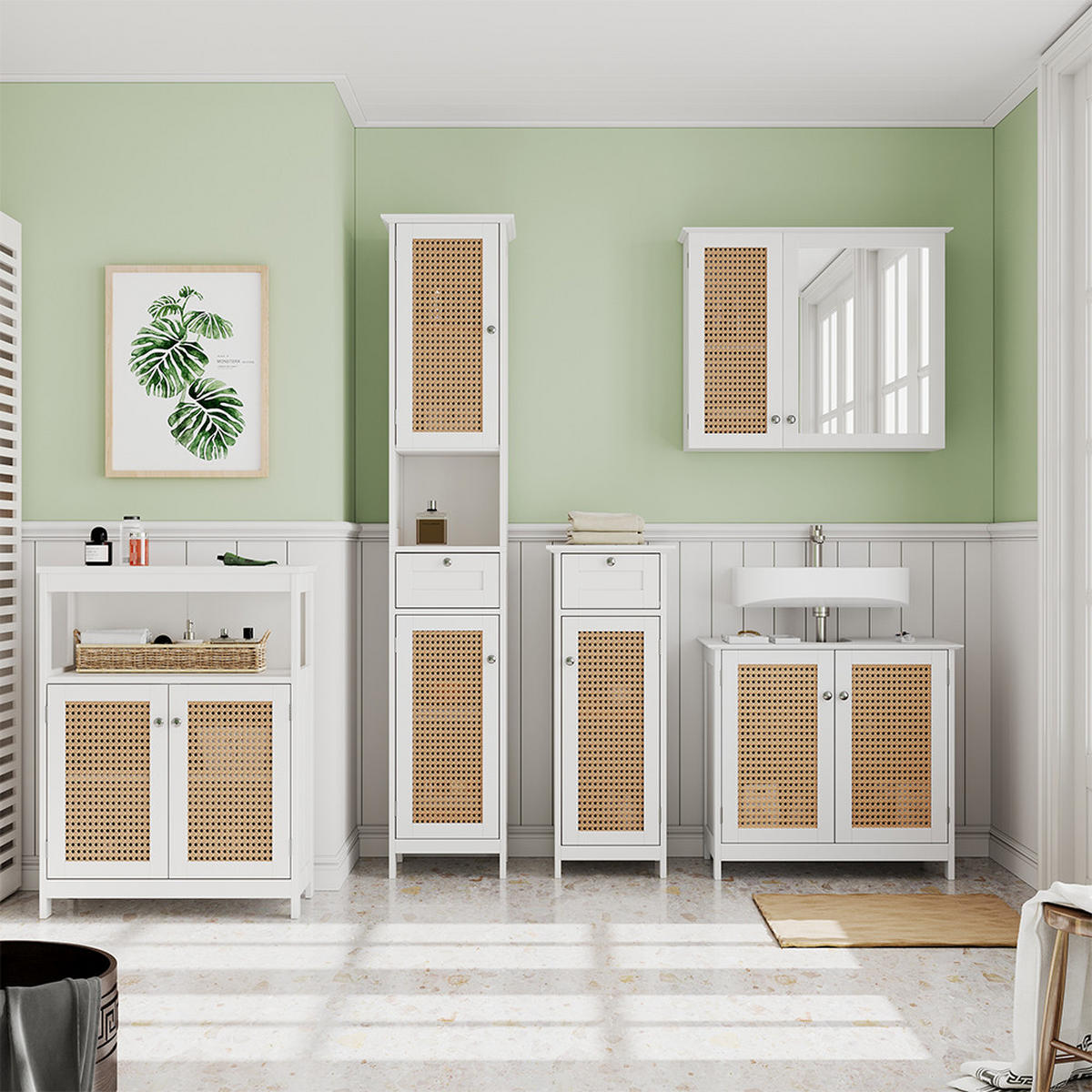 BADMÖBEL-SET Rosario Weiß 5 Teile - Weiß, Holzwerkstoff (60/58/35cm) - Vicco