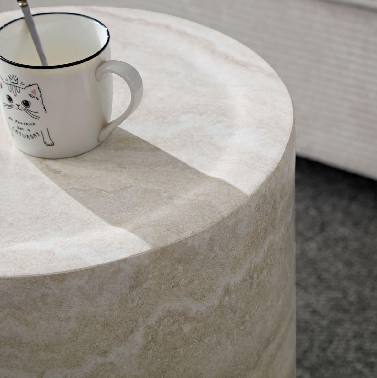 BEISTELLTISCH rund 40/45 cm in Beige aus Fiberglas mit strukturierter Oberfläche - Beige, Glas (40/40/45cm) - BEAOK