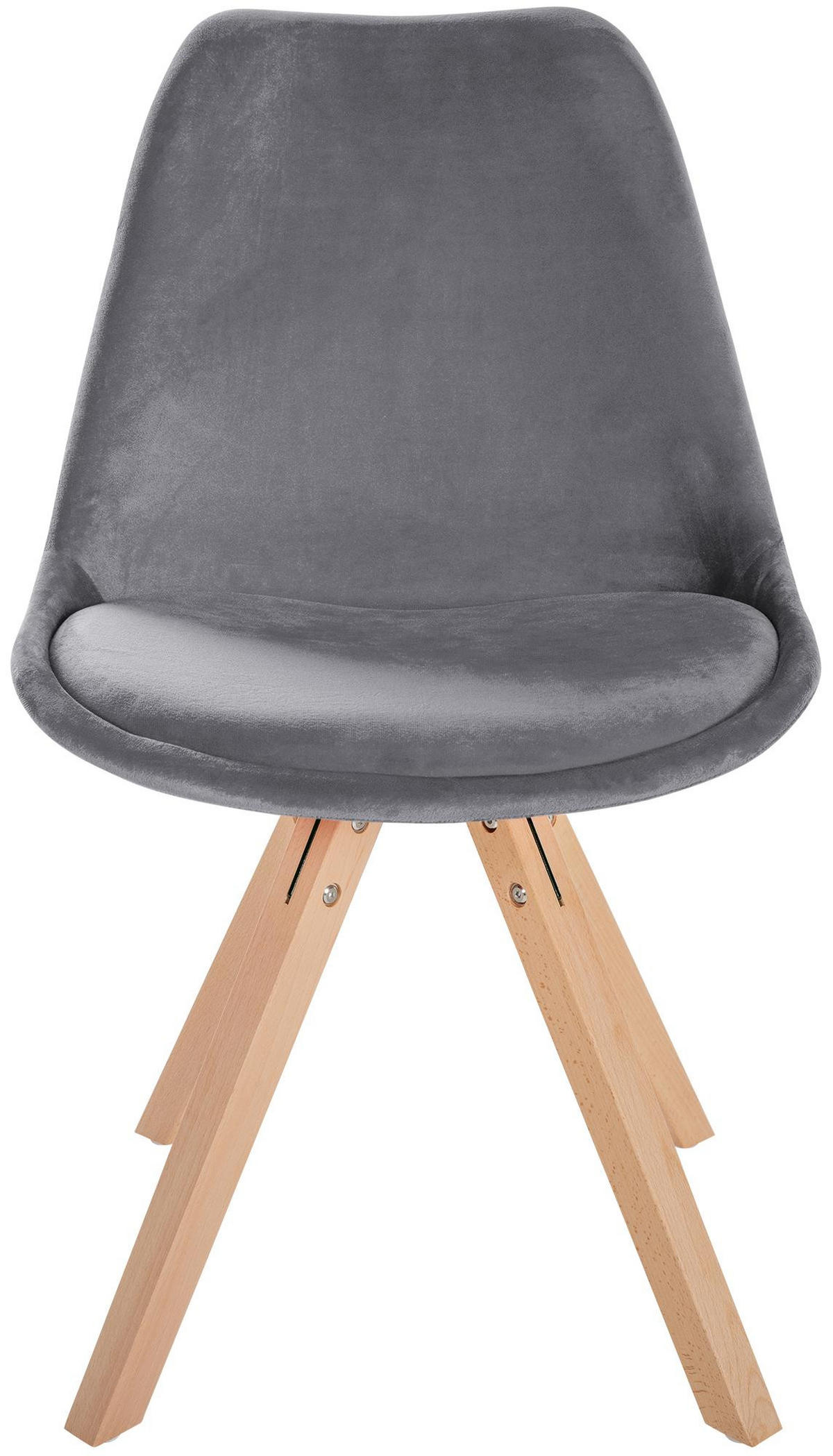 STUHL 4er Set Samt grau - Naturfarben/Grau, Holz/Textil (48/81/54cm) - CLP
