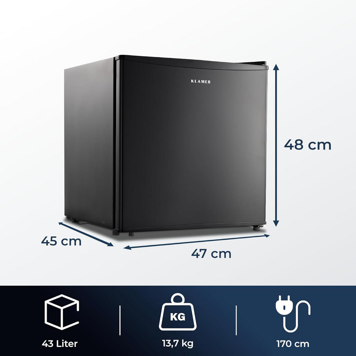 MINIKÜHLSCHRANK mit Gefrierschrank 43L - Schwarz, Metall (45/48/47cm) - KLAMER