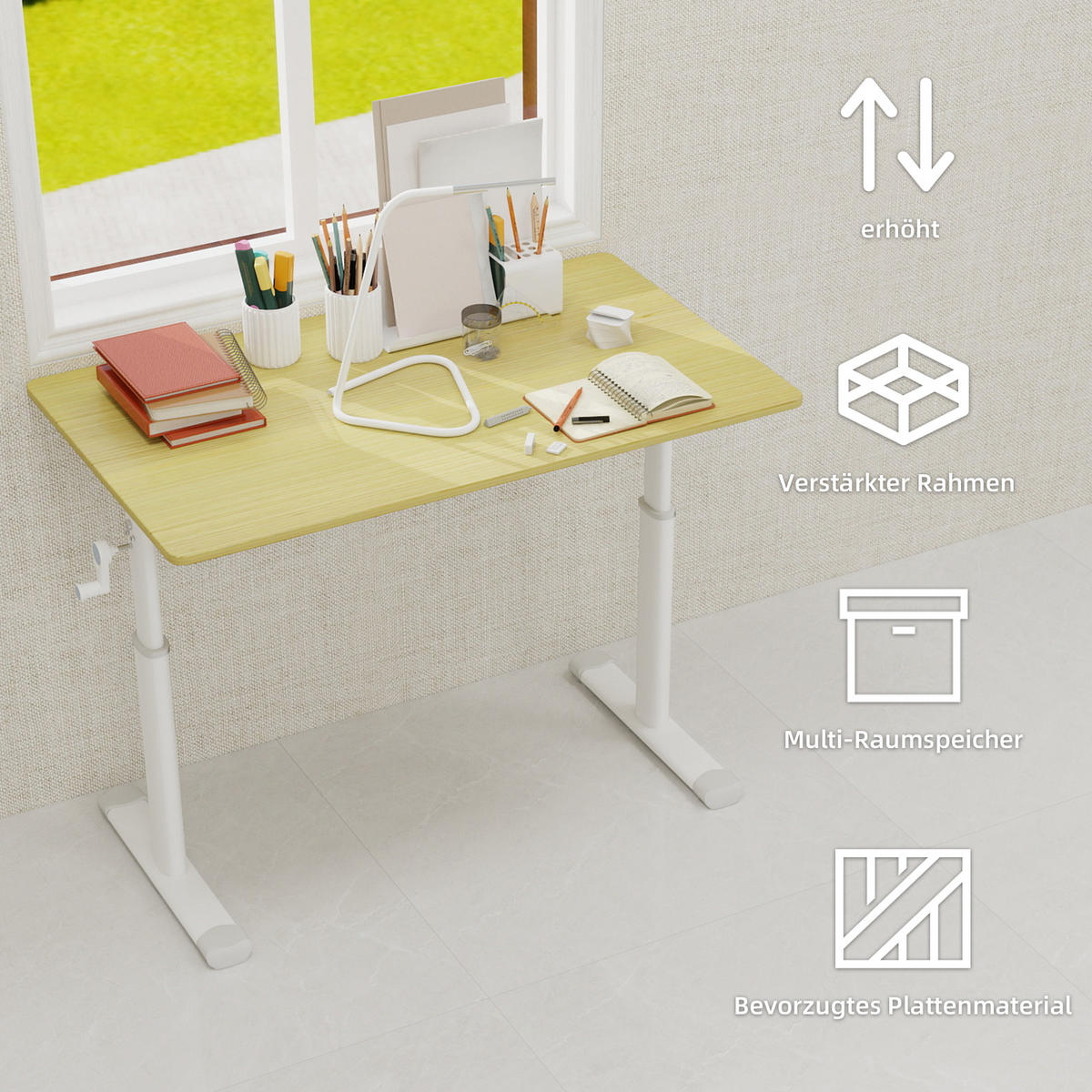 SCHREIBTISCH in Naturfarbe Kinderschreibtisch mit kompaktem Design für Arbeitszimmer und Büro, B100/T60/H90 cm - Weiß/Naturfarben, Holzwerkstoff/Metall (60/100/90cm) - STILVORA