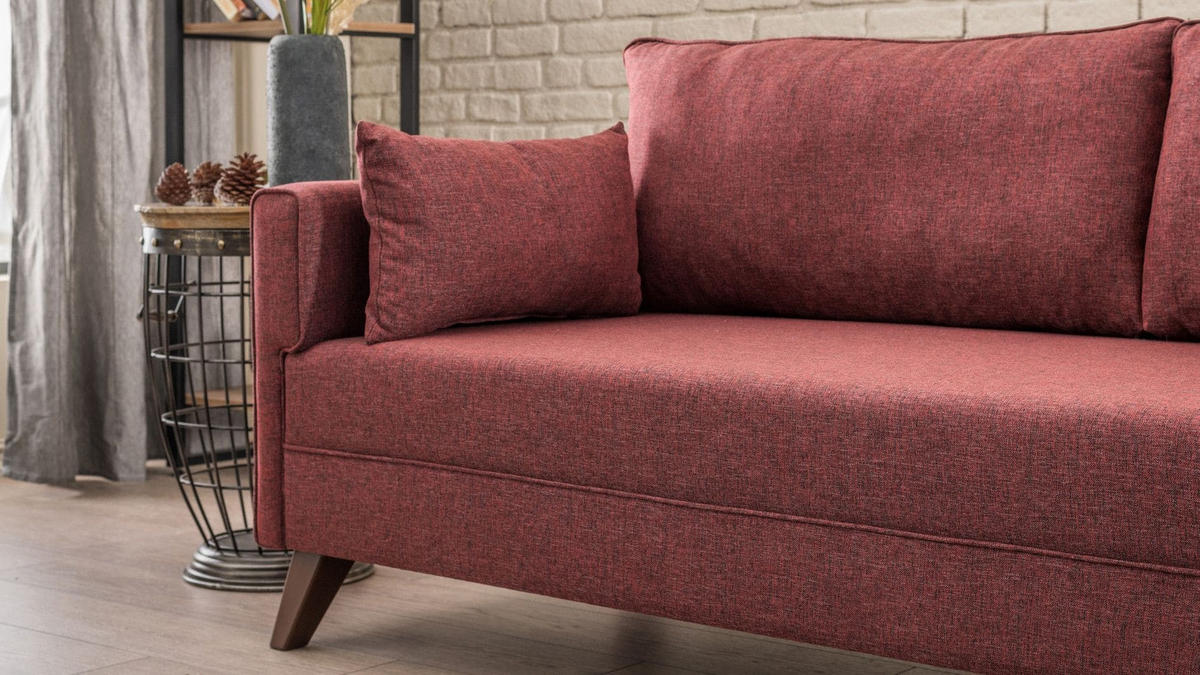 ECKSOFA mit losen Rückenkissen und Schlaffläche - Rot/Walnussfarben, Holz/Kunststoff (165/275cm) - myHomelando
