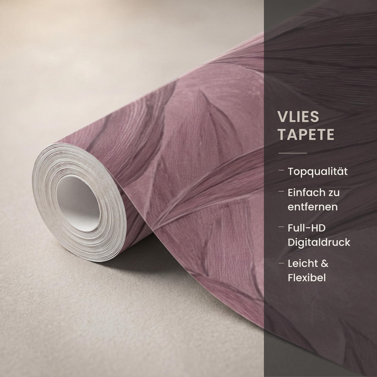 TAPETE - Blätter - Muster - Lila - 280x280 cm - Altrosa, Papier (280/280cm) - OnlyWow