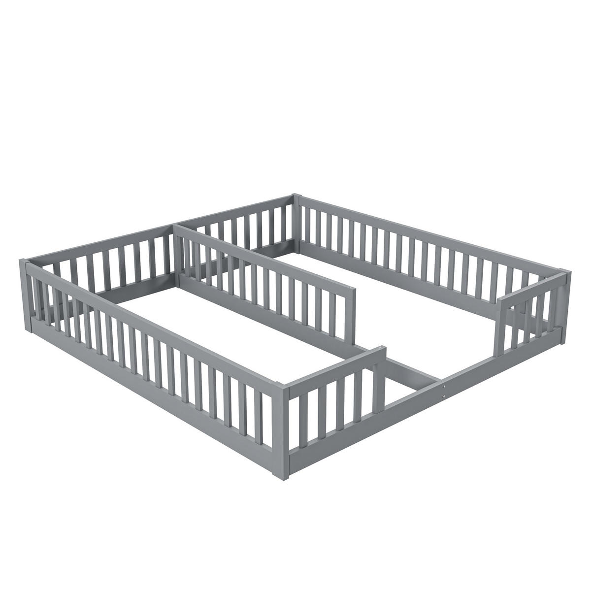 KINDERBETT 90/200 cm grau mit Sicherheitsgitter aus Kiefernholz - Grau, Holz (90/200cm) - OKWISH