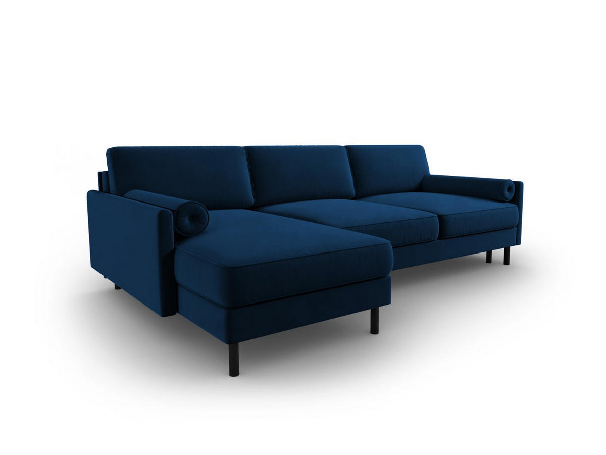 AUSKLAPPBARES-ECKSOFA links mit Container Scott aus Samt königsblau 5 Sitzplätze - Blau, Textil (142/212cm) - Micadoni