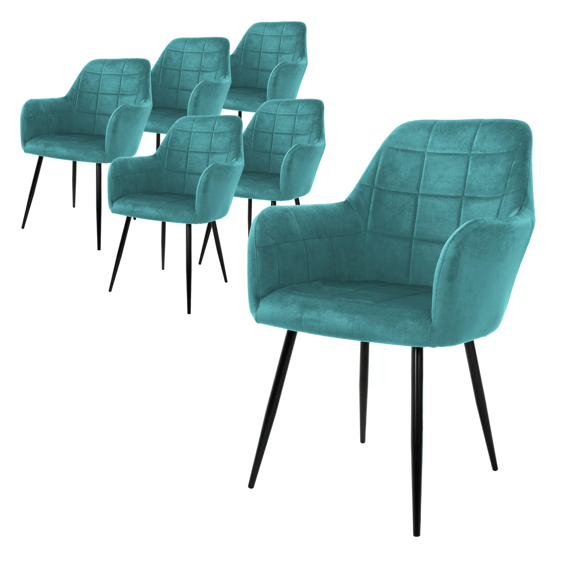 ESSZIMMERSTUHL Samt Petrol 6er Set - Hellblau, Metall (60/84/58cm) - ML-DESIGN