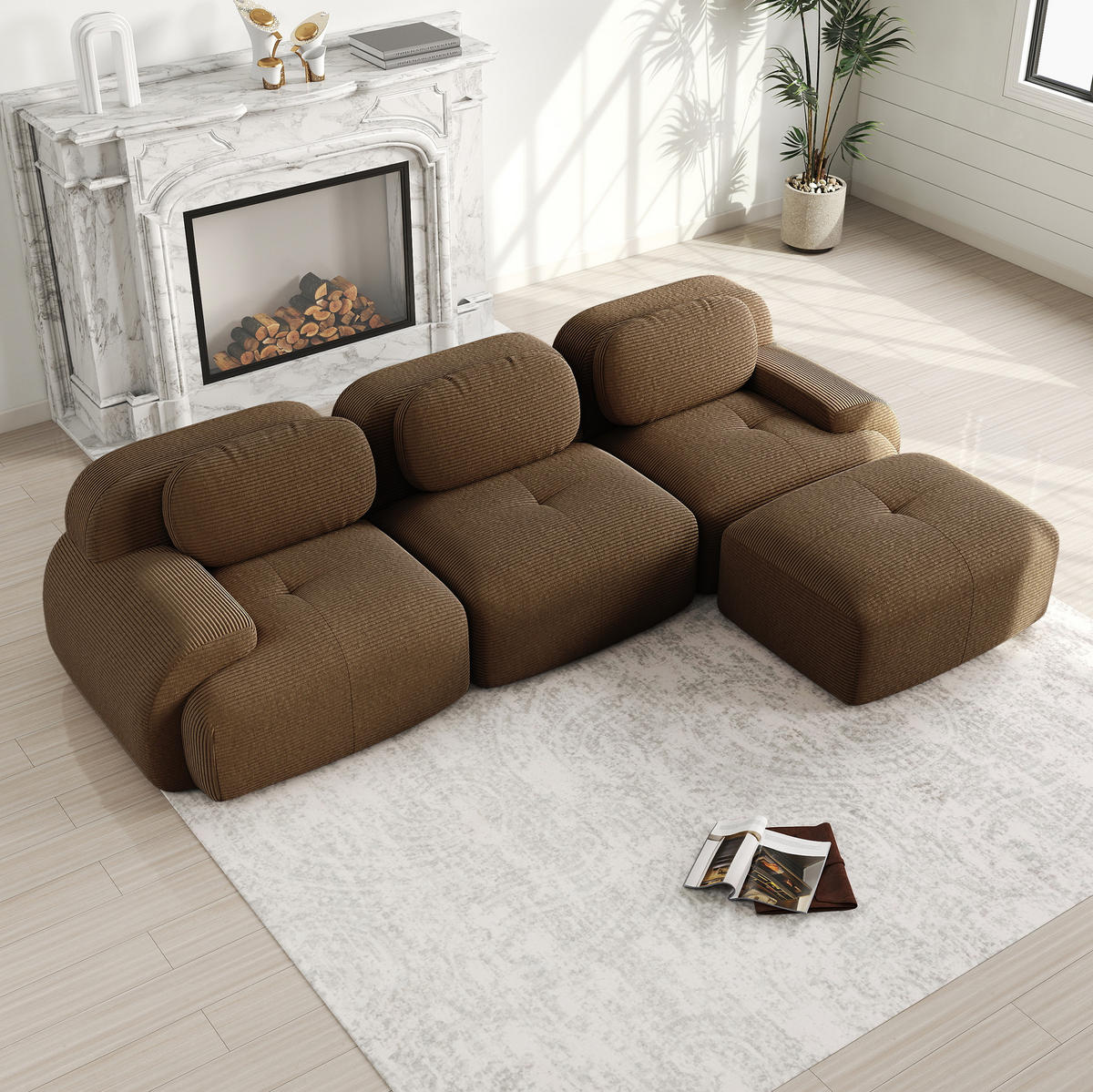 ECKSOFA 298/178/70 cm braun aus Cordstoff montagefrei und ergonomisch - Braun, Textil (178/298cm) - OKWISH