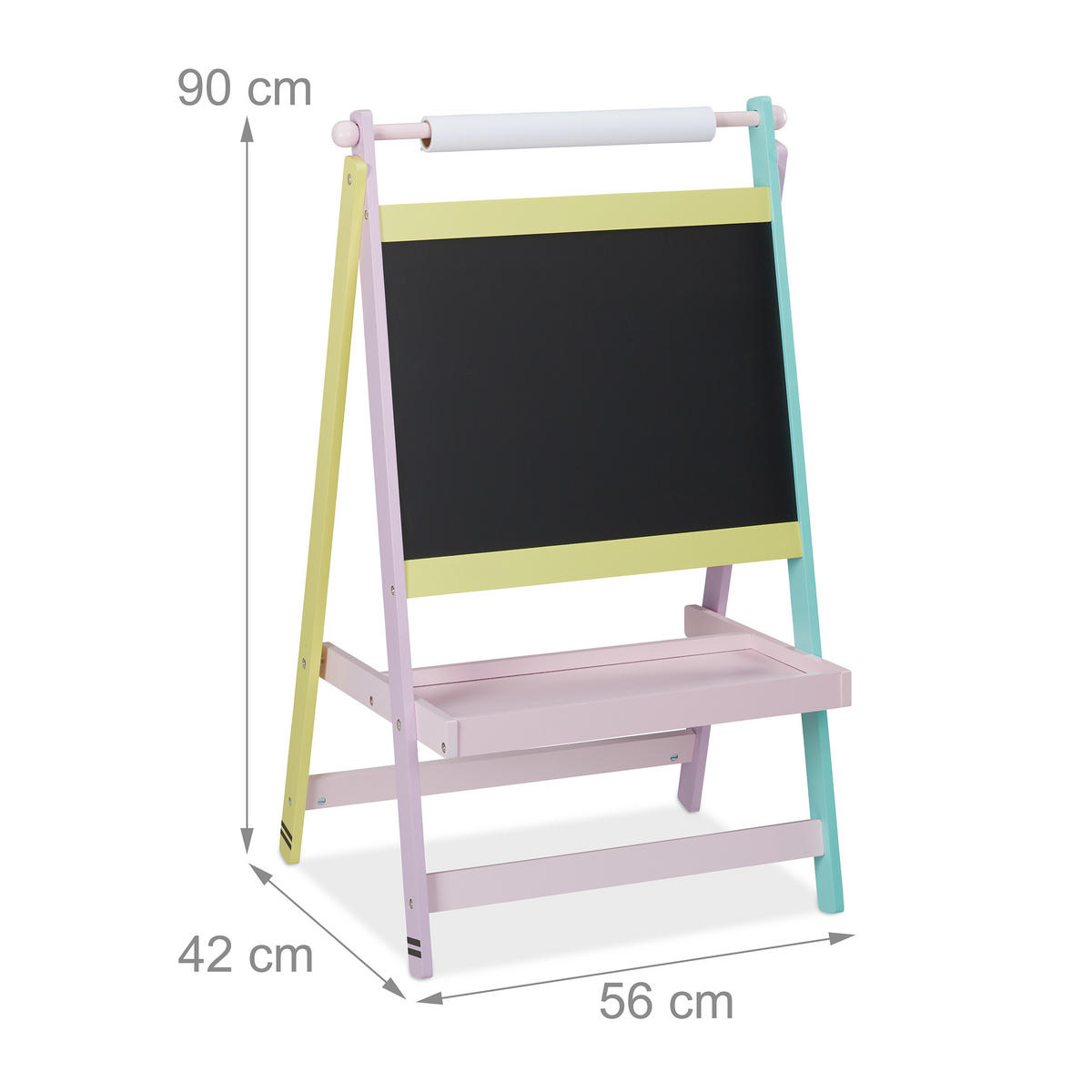 BARNTAFEL Flerfärgad griffeltavla med pappersrulle MDF 90 cm - Multicolor, Träbaserade material (56/90/42cm) - Relaxdays