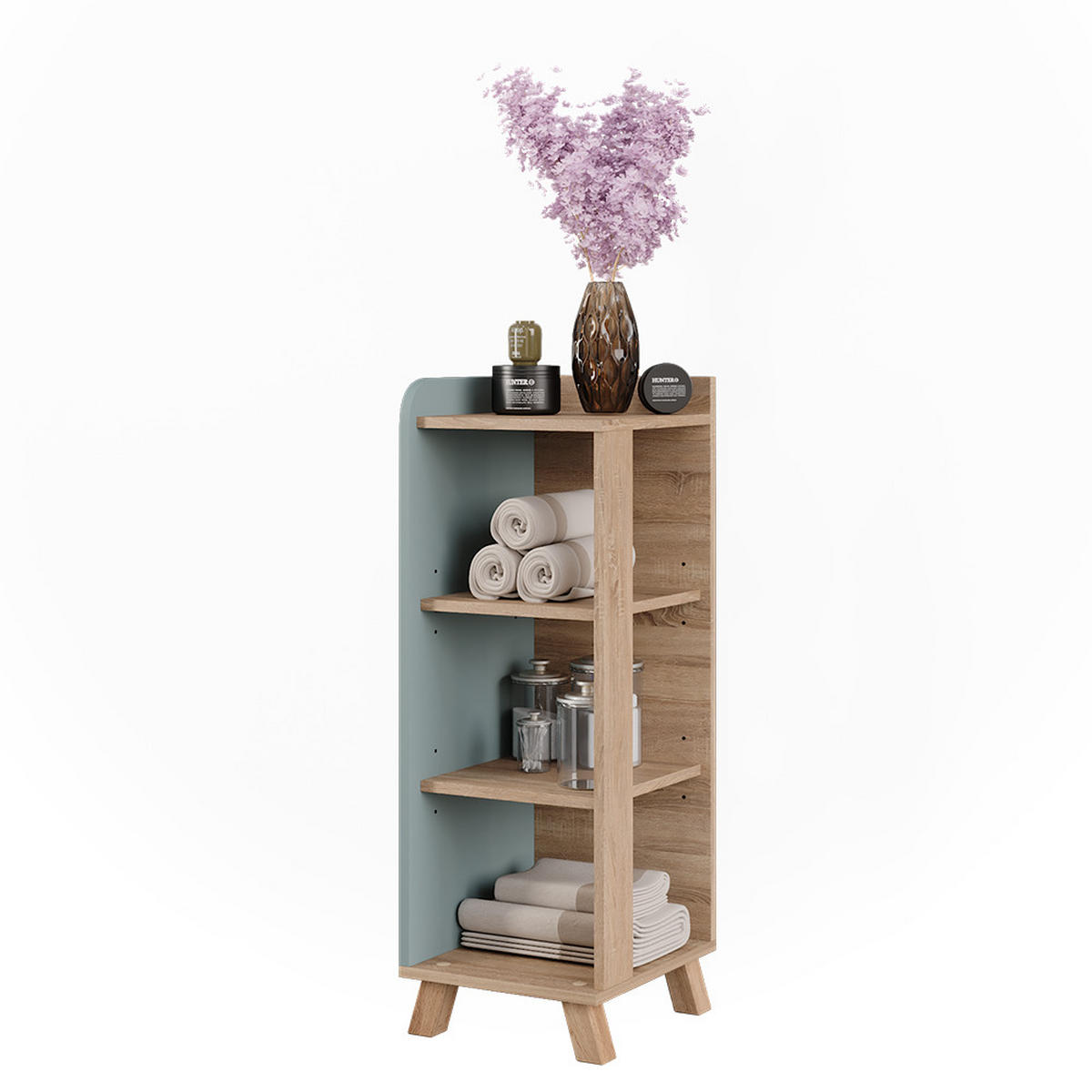 MIDISCHRANK Karen Sonoma/Blau 30 x 90 cm mit 4 Ablagen - Dunkelblau/Sonoma Eiche, Holzwerkstoff (30/90/35cm) - Vicco