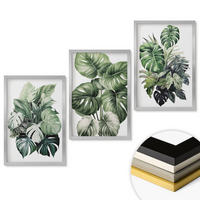 WANDBILDER 3er Set - 40x60 cm Silberner Rahmen - Aquarell von grünen tropischen Blättern - Silberfarben, Kunststoff (40/60cm) - ArtPrintCave