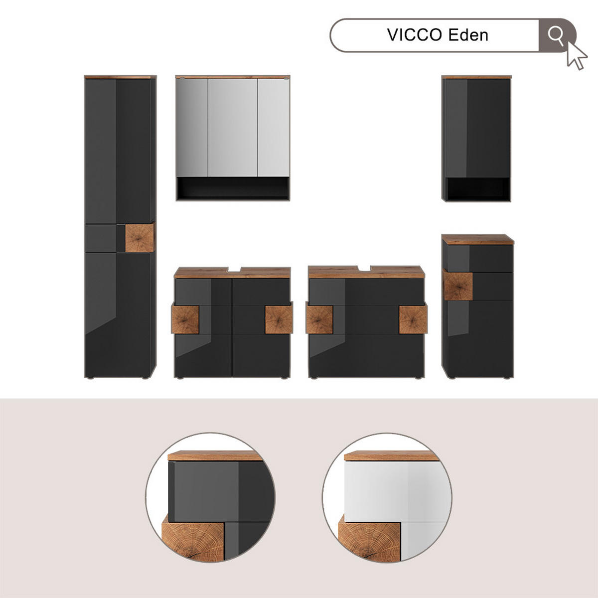 WASCHBECKENUNTERSCHRANK Eden Anthrazit 70 x 64.5 cm mit 2 Schubladen - Anthrazit/Eiche Artisan, Holzwerkstoff (70/64.5/37cm) - Vicco