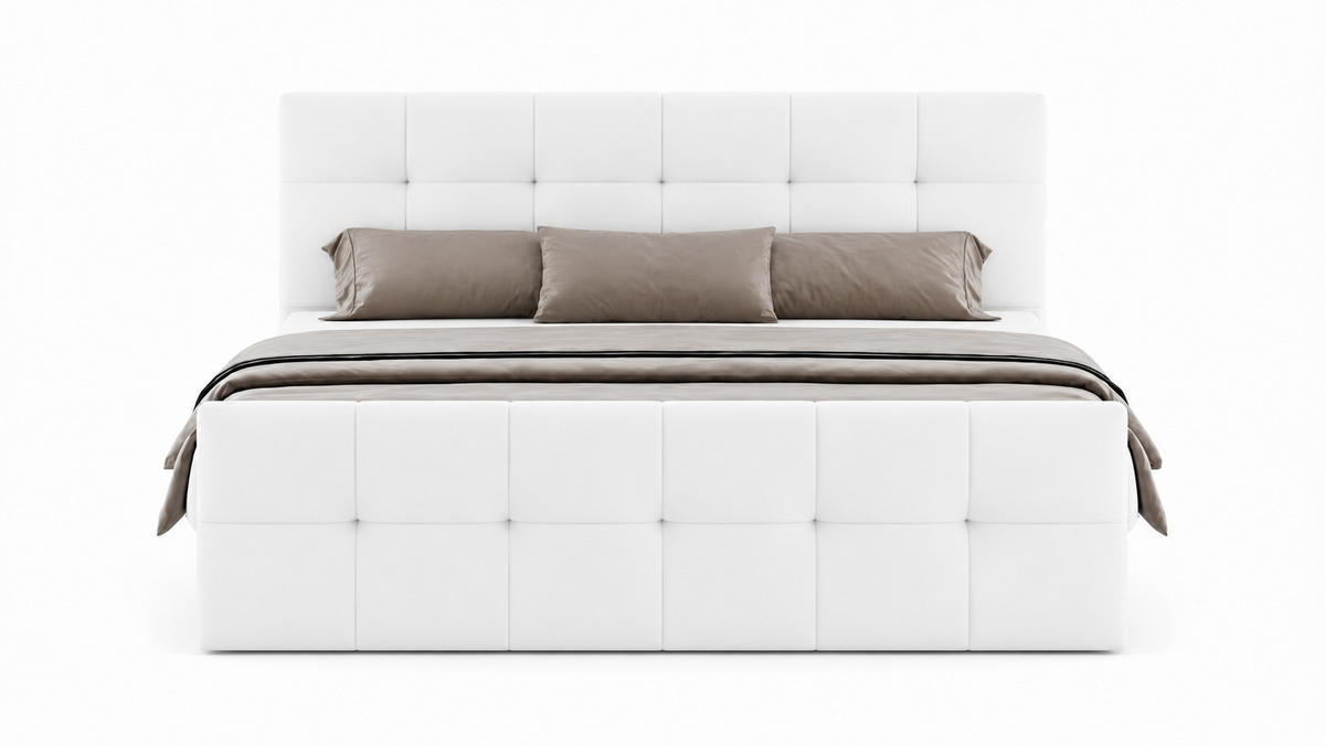 BOXBETT AUREN FRONT 160x200 cm Komplett-Set mit Bonell-Matratze, Topper und Bettkasten, Samt Weiß - Weiß, Textil (160/200cm) - Luxkor24