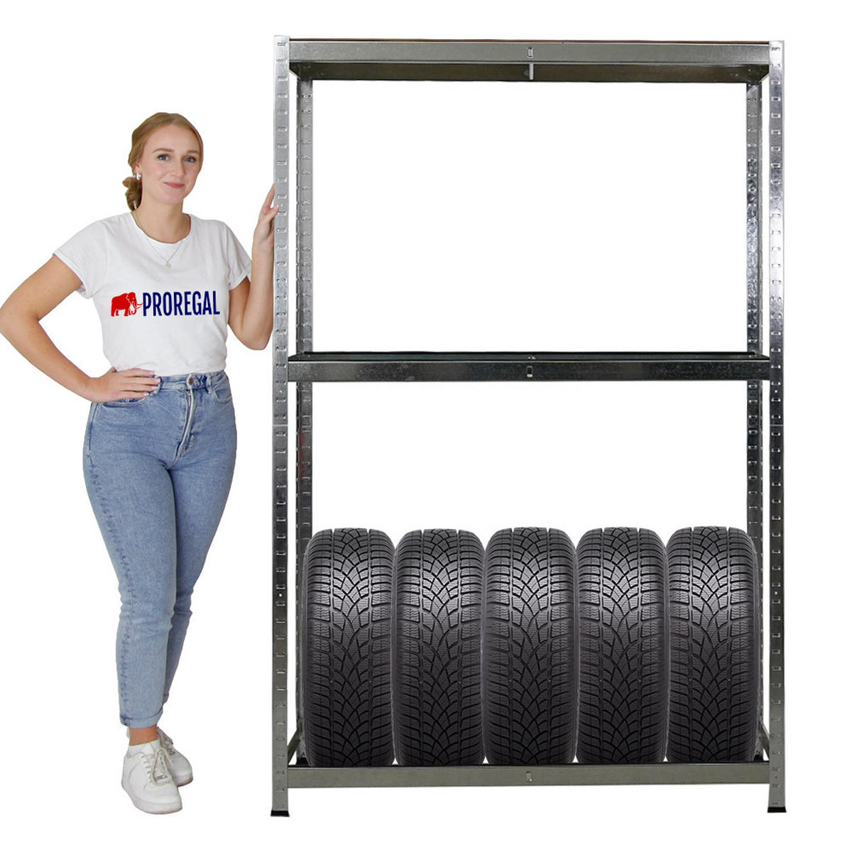 REIFENREGAL Ragnar 180x120x40 cm bis zu 8 Reifen auf 2 Ebenen + Ablage 265 kg Fachlast Verzinkt - Silberfarben, Metall (120/180/40cm) - PROREGAL