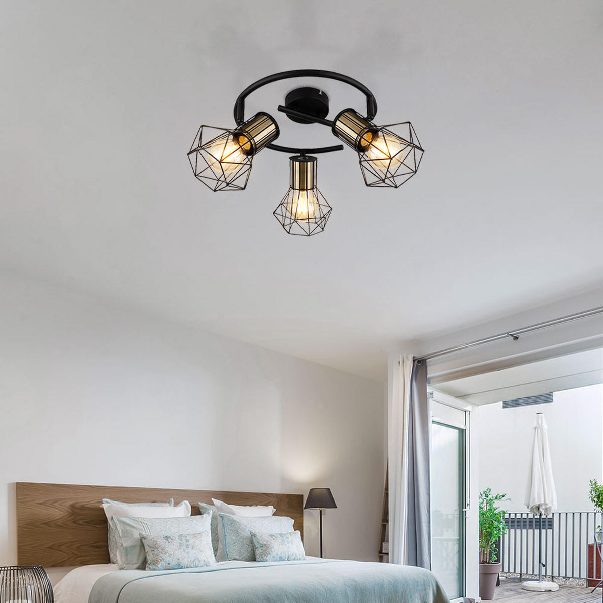 DECKENLEUCHTE PRISKA Schwarz Altmessing - Schwarz, Metall (28.5/28.5/9cm) - Globo Lighting